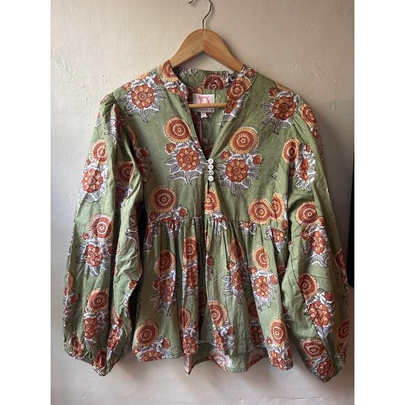 NEW with Tags Victoria Dunn Block Print Peasant Blouse Top - Picture 11 of 11